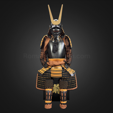 Black & Yellow Samurai Armor Tosei Gusoku Style Kuwagata Maedate Black armor color mixed with Yellow cords